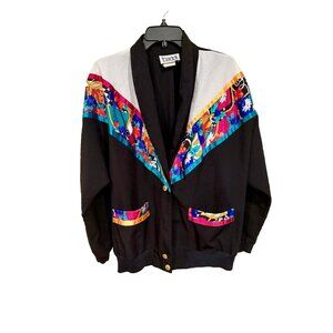 VTG Teddi Women’s Jacket Floral Geometric Colorblock L 80s 90s Gold Buttons